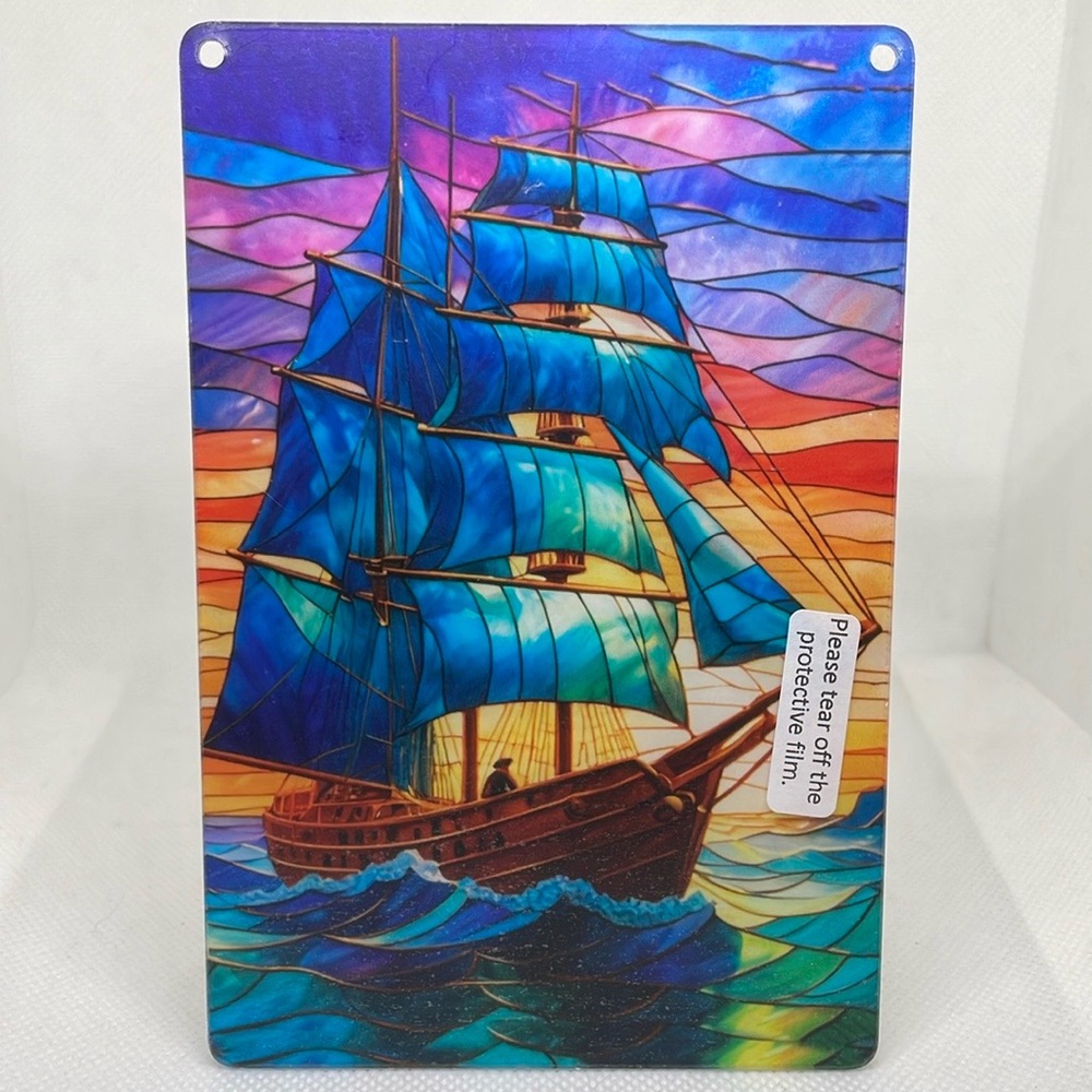 Suncatcher Sailboat Ship Acrylic Wall Art Decoration Faux Stained Glass Gifts